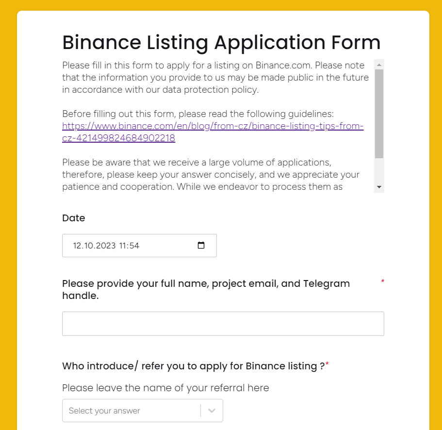Заявка на Launchpad на бирже Binance