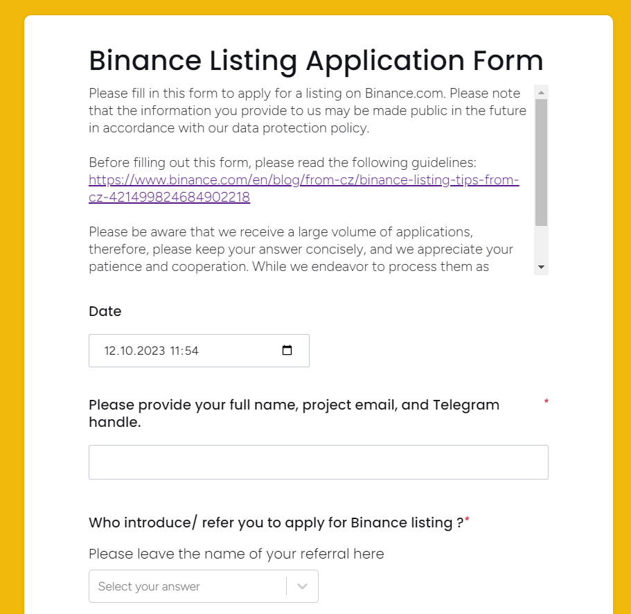 Заявка на Launchpad на біржі Binance