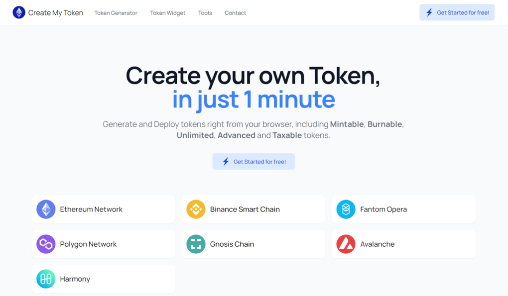 Головна сторінка платформи Create my token