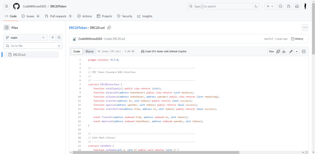 Код токена з шаблону на GitHub