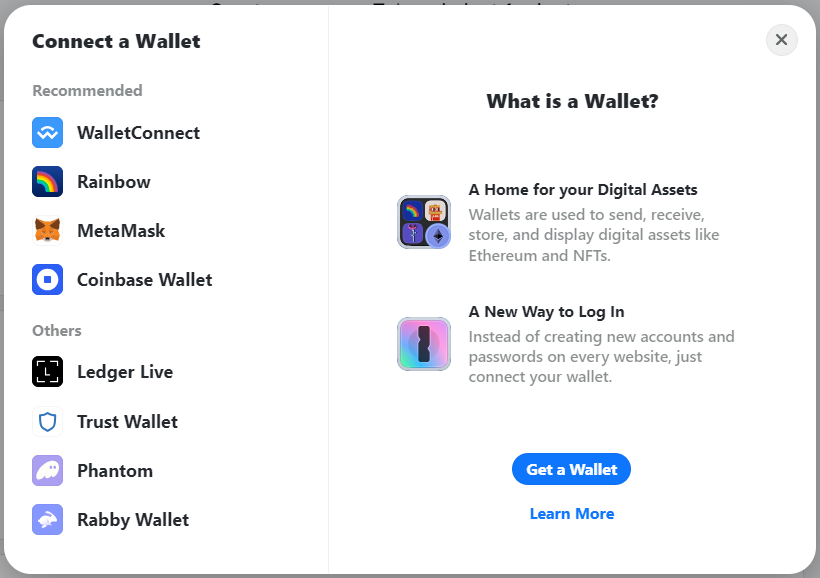 Подключение криптокошелька